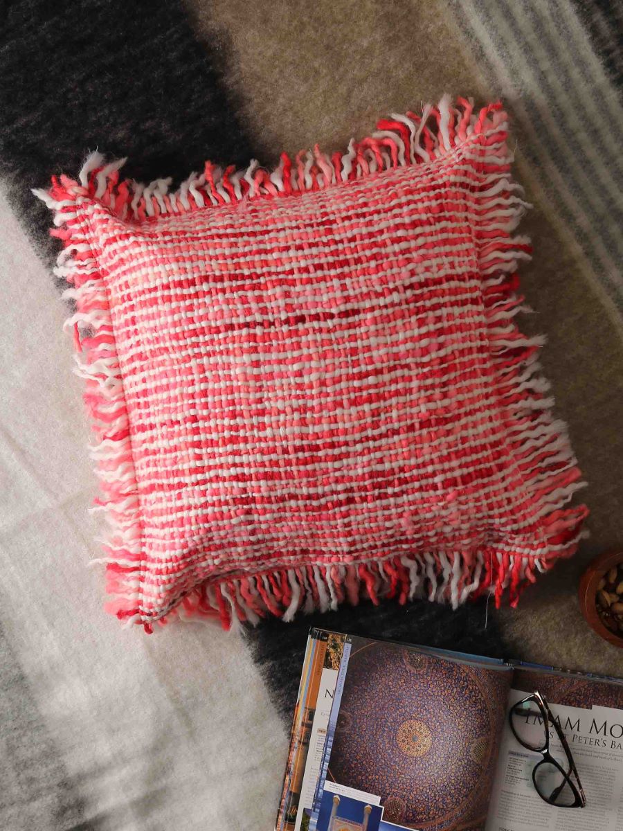 Soft Chunky Handwoven Acrylic Wool Cushion Cover With Fringes