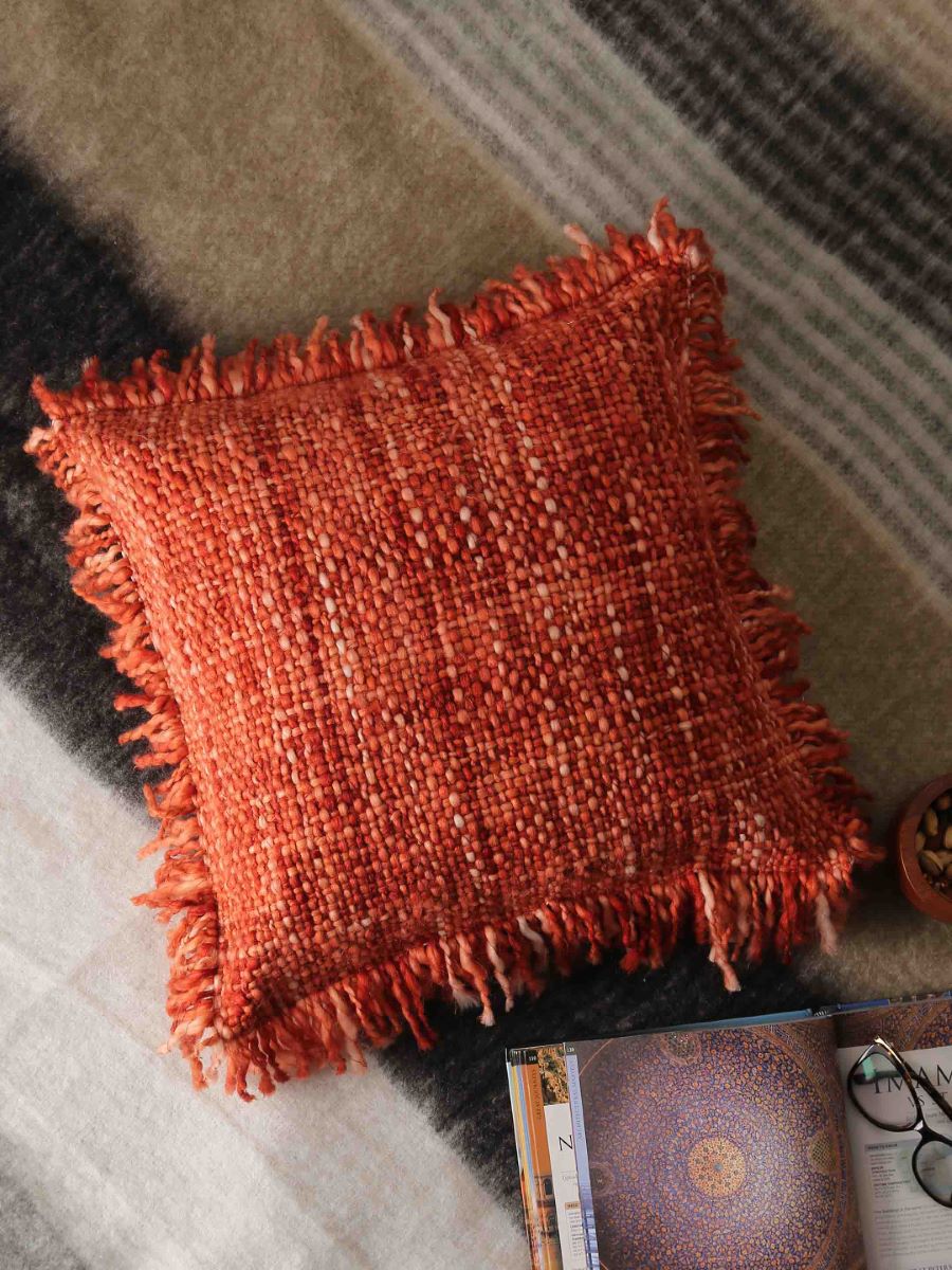 Soft Chunky Handwoven Acrylic Wool Cushion Cover With Fringes