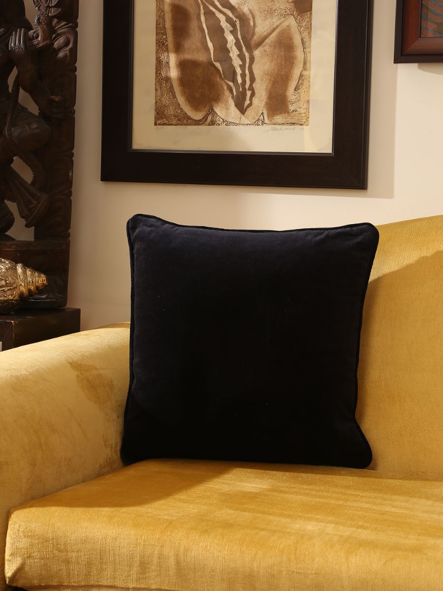 Navy Blue Cotton Velvet Cushion Cover