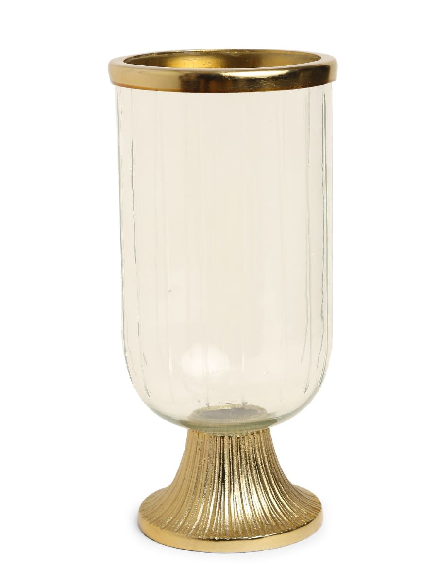 Glass Hurricane With Gold Tone Details