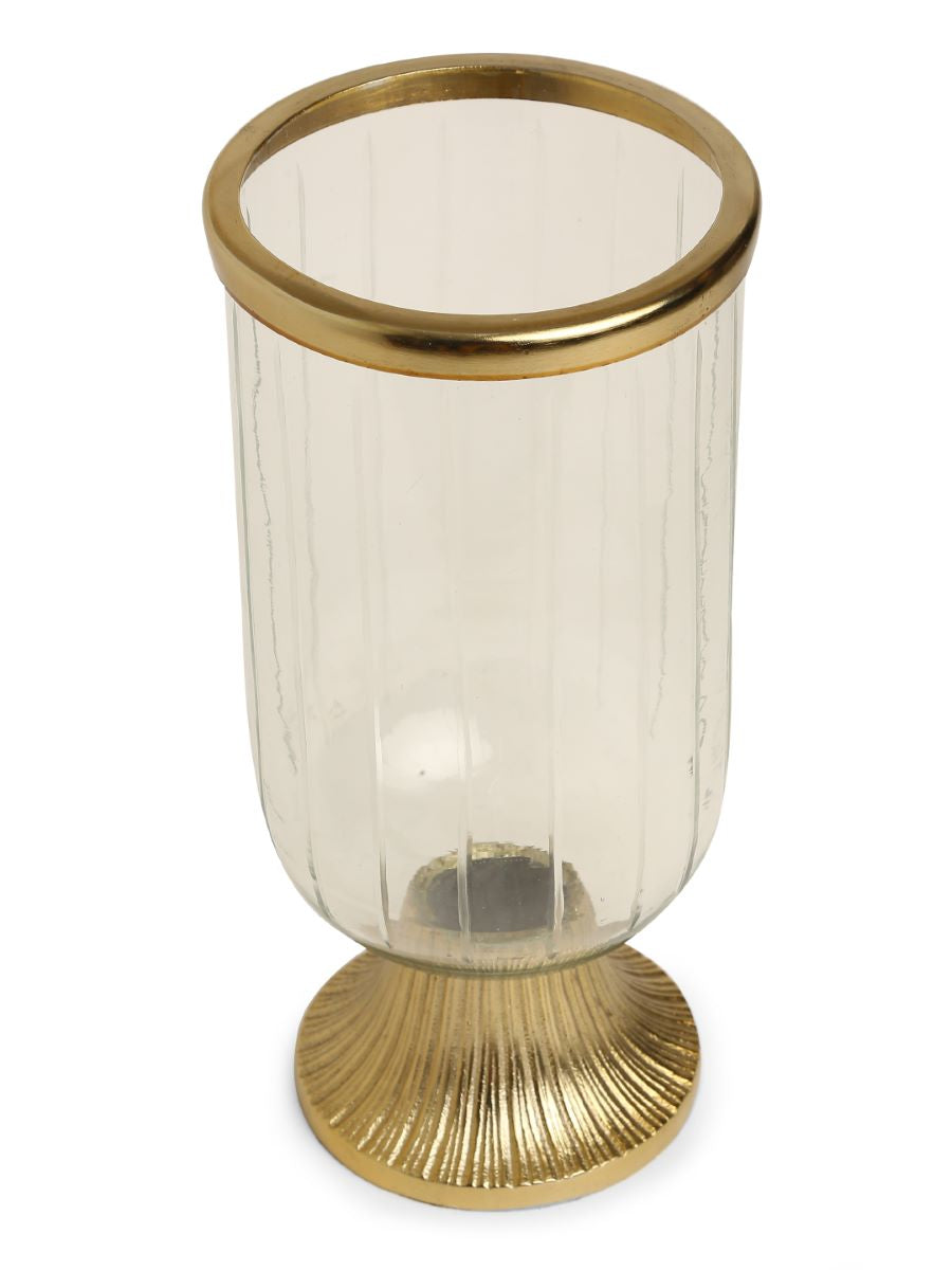 Glass Hurricane With Gold Tone Details