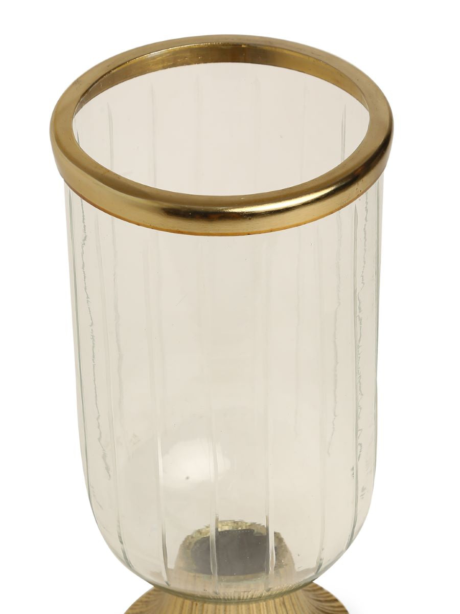 Glass Hurricane With Gold Tone Details