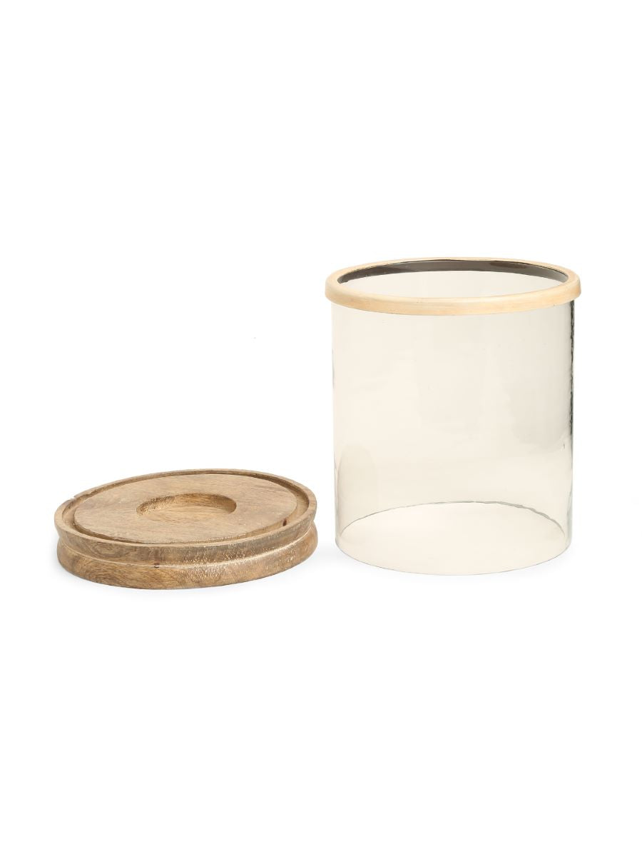 Glass Hurricane With Wooden Base