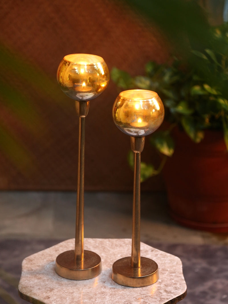 Antique Gold Glass Tealight Holder (Set of 2)