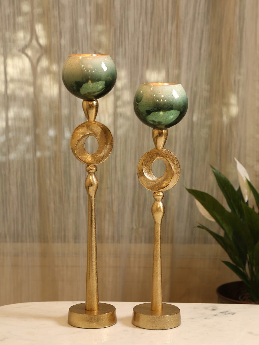 Ombre Green & Gold Glass Candle Holders (Set of 2)