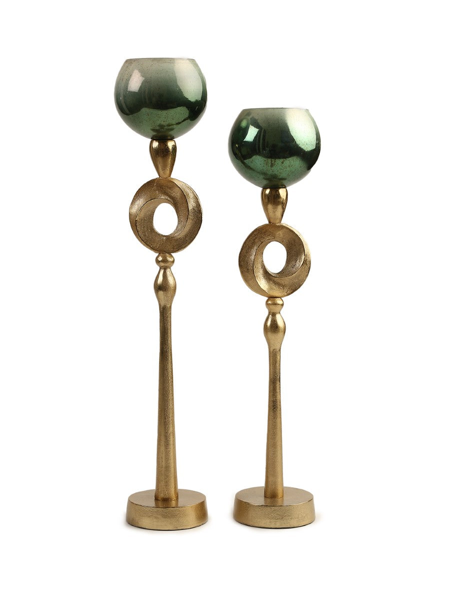 Ombre Green & Gold Glass Candle Holders (Set of 2)