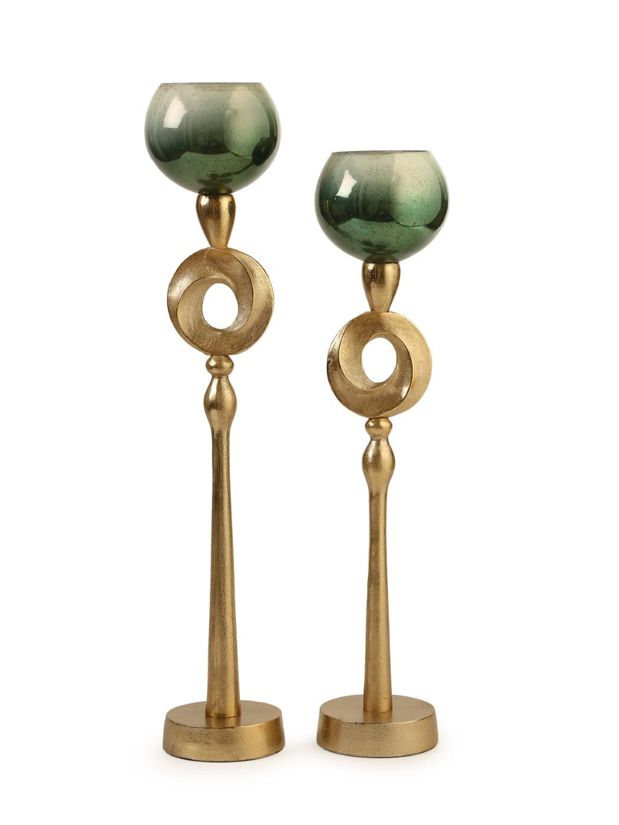 Ombre Green & Gold Glass Candle Holders (Set of 2)