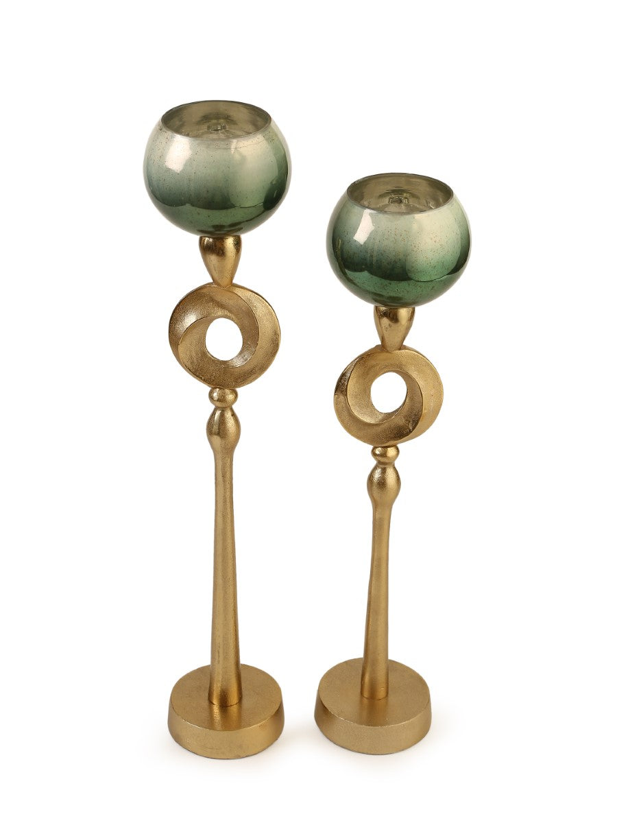 Ombre Green & Gold Glass Candle Holders (Set of 2)