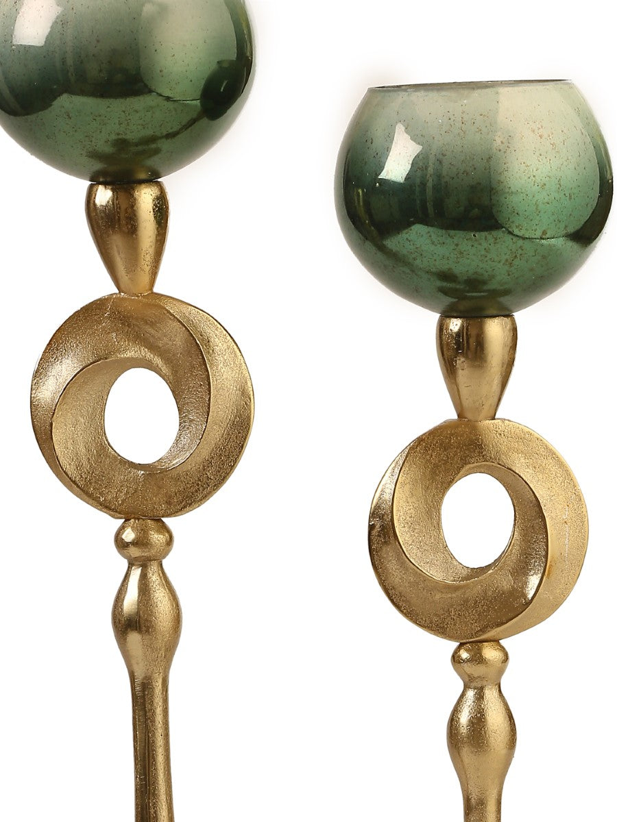 Ombre Green & Gold Glass Candle Holders (Set of 2)