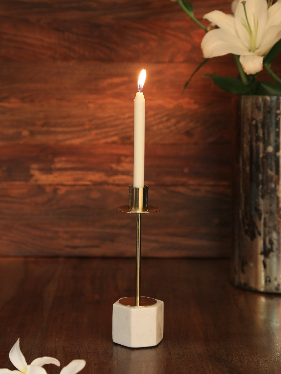 Marble And Gold Tone Taper Candle Holder (Set Of 2)