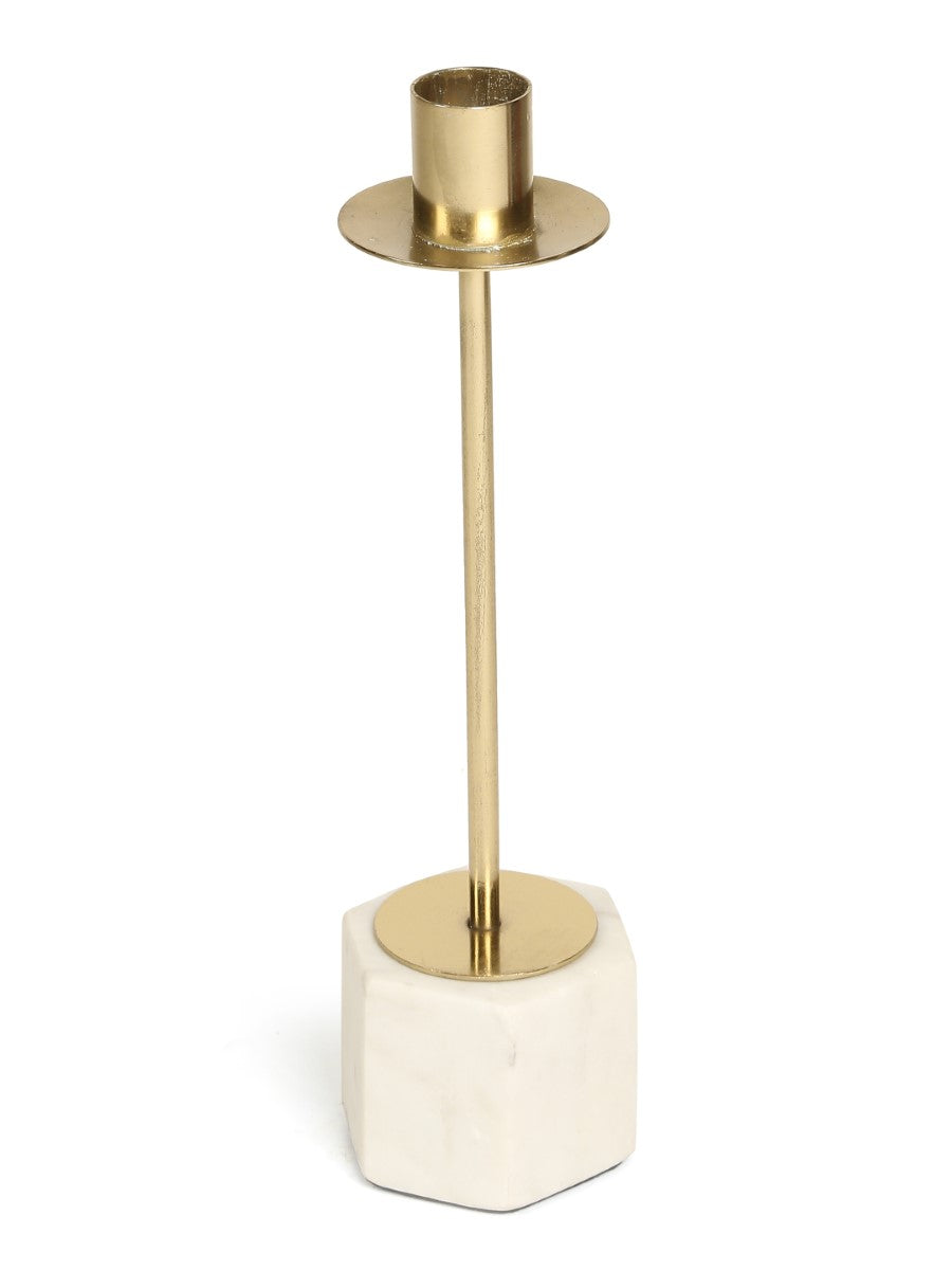 Marble And Gold Tone Taper Candle Holder (Set Of 2)