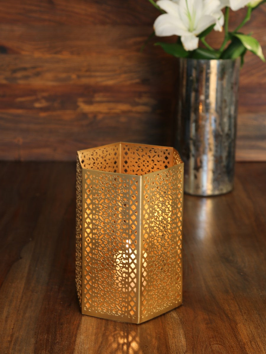 Antique Gold Finish Candle Holders (Set Of 2)