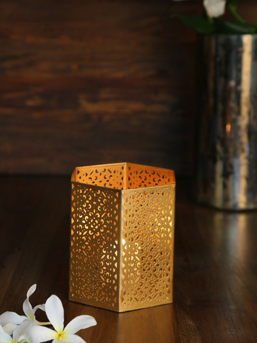 Antique Gold Finish Candle Holders (Set Of 2)