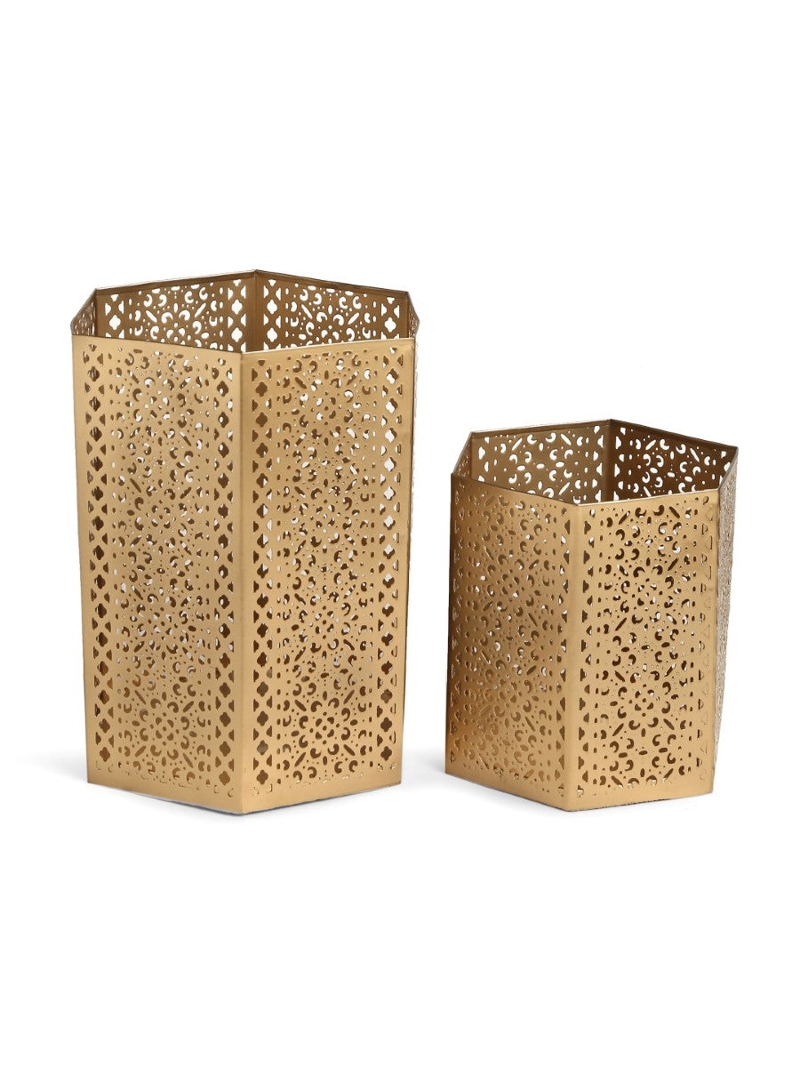 Antique Gold Finish Candle Holders (Set Of 2)
