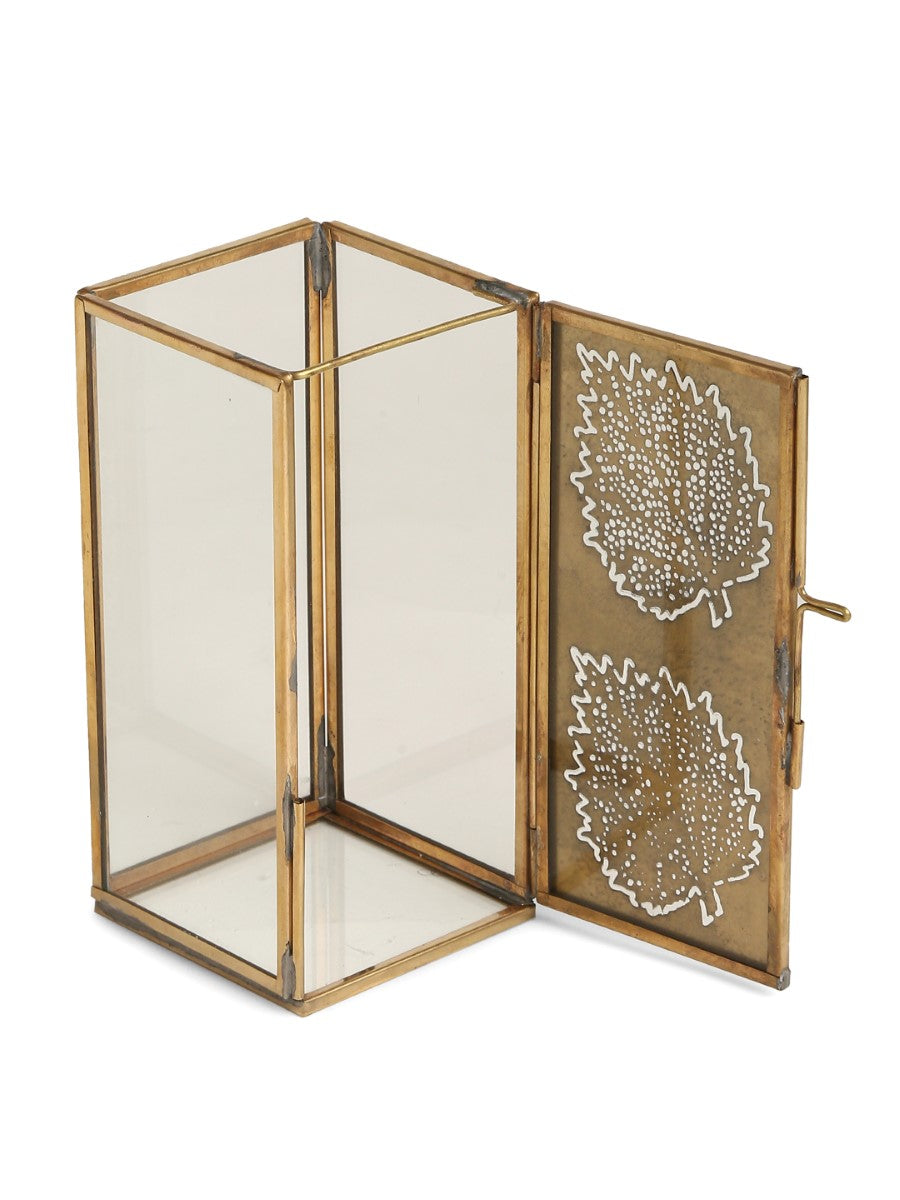 Antique Gold And Glass Leaf Design Candle Holders (Set Of 2)