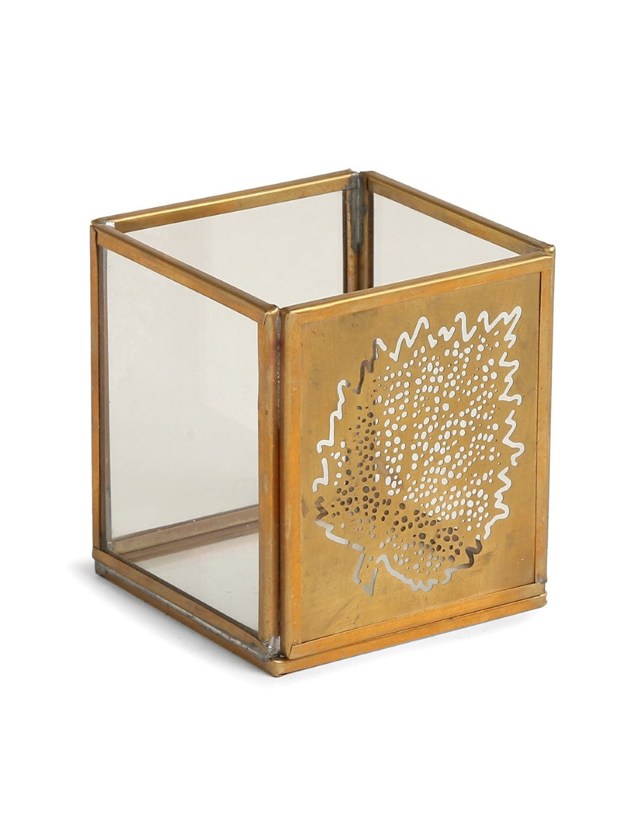 Antique Gold And Glass Leaf Design Candle Holders (Set Of 2)
