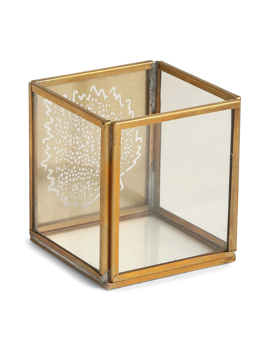 Antique Gold And Glass Leaf Design Candle Holders (Set Of 2)