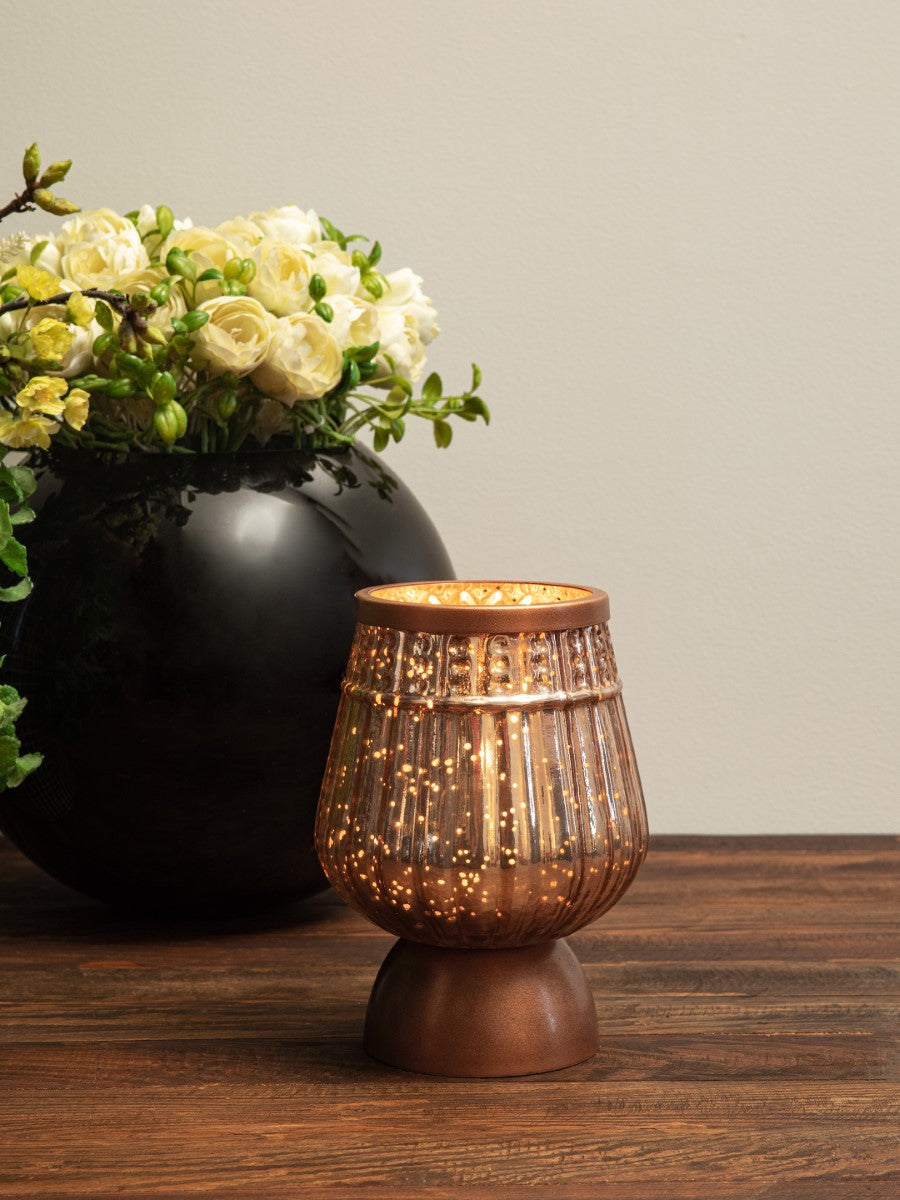 Mercury Finish Silver And Peach Candle Holder