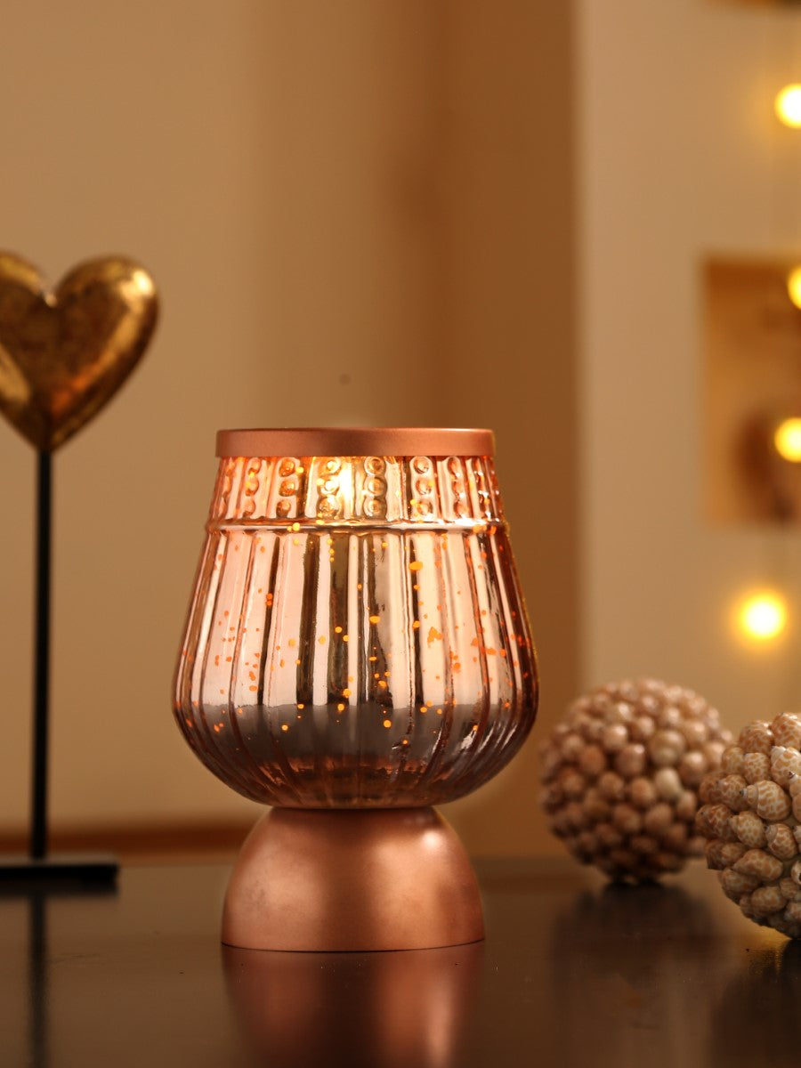 Mercury Finish Silver And Peach Candle Holder
