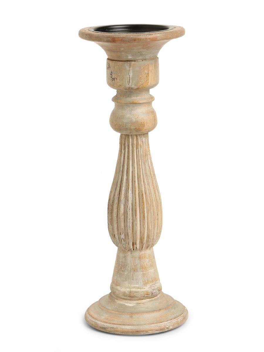Wooden Carved Pillar Candle Holders (Set Of 3)