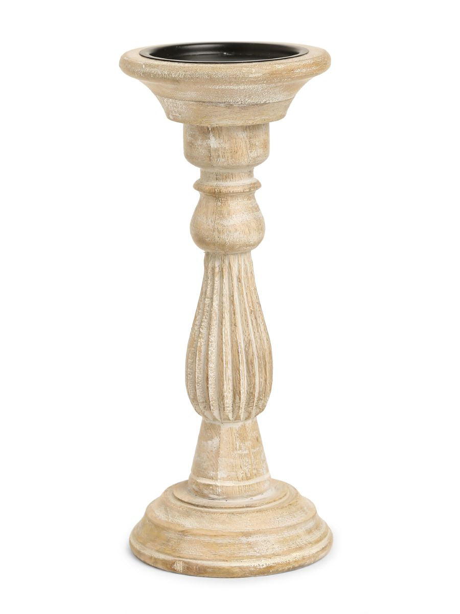 Wooden Carved Pillar Candle Holders (Set Of 3)