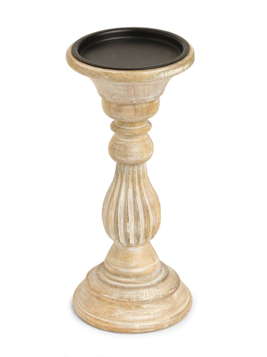 Wooden Carved Pillar Candle Holders (Set Of 3)