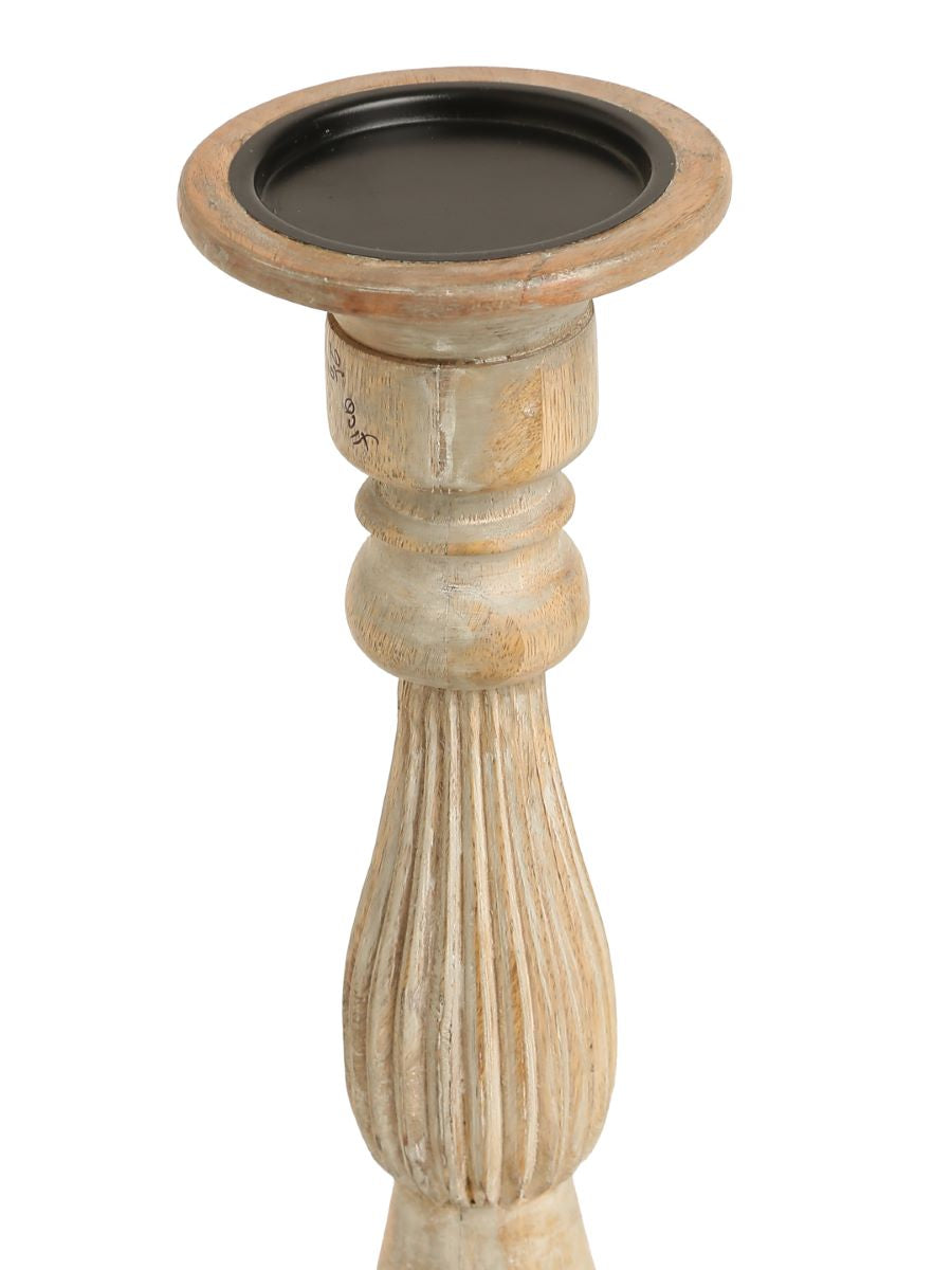 Wooden Carved Pillar Candle Holders (Set Of 3)
