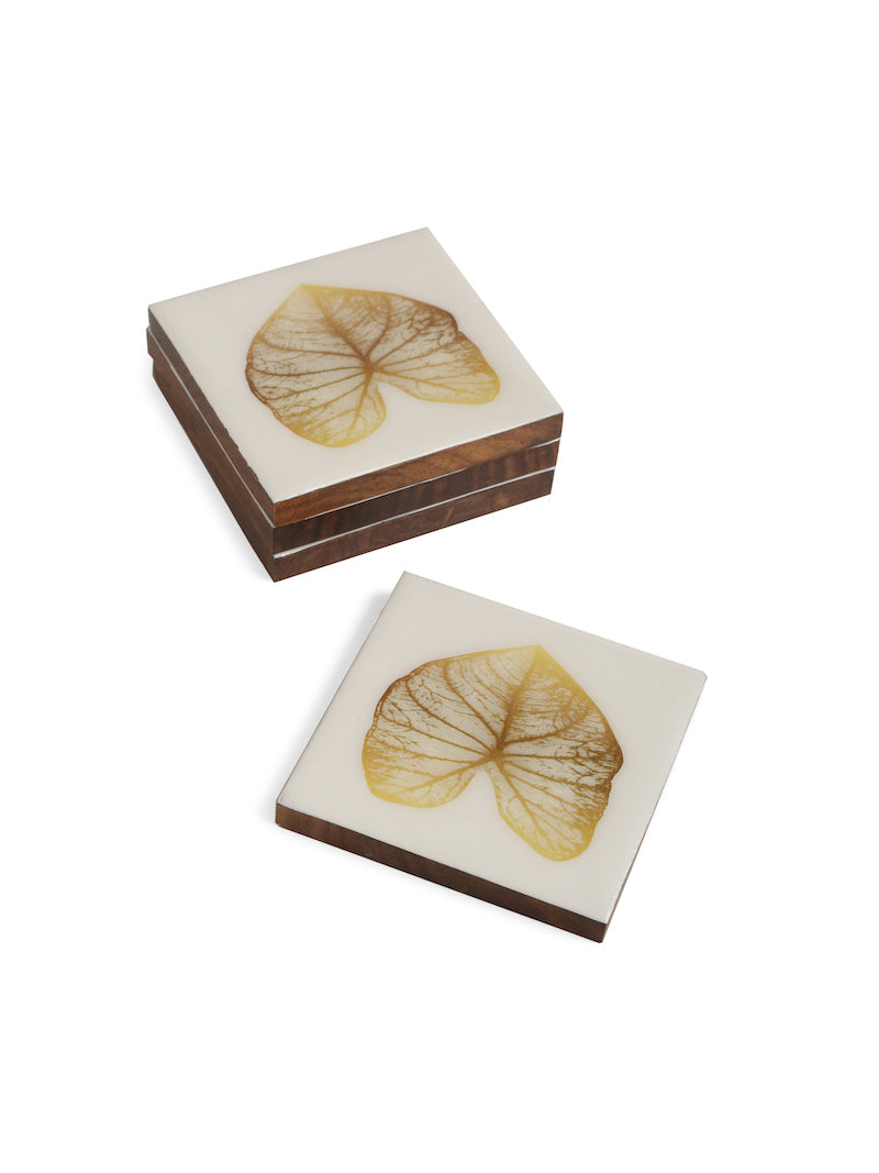 Gold Leaf Design Enamel Finish Coasters (Set of 4)