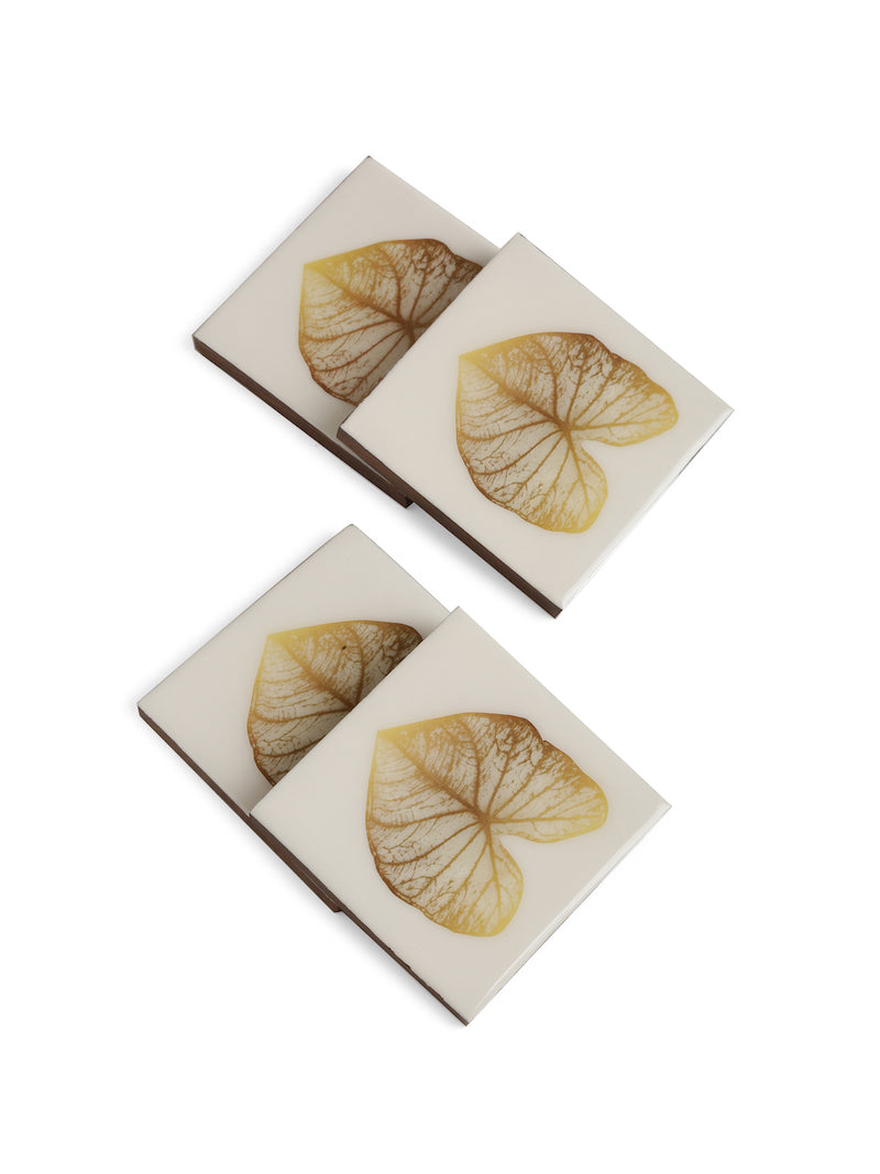 Gold Leaf Design Enamel Finish Coasters (Set of 4)