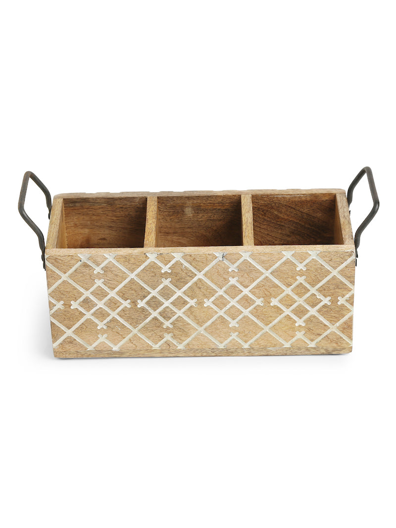 Natural Distress Finish Carved Cutlery Stand
