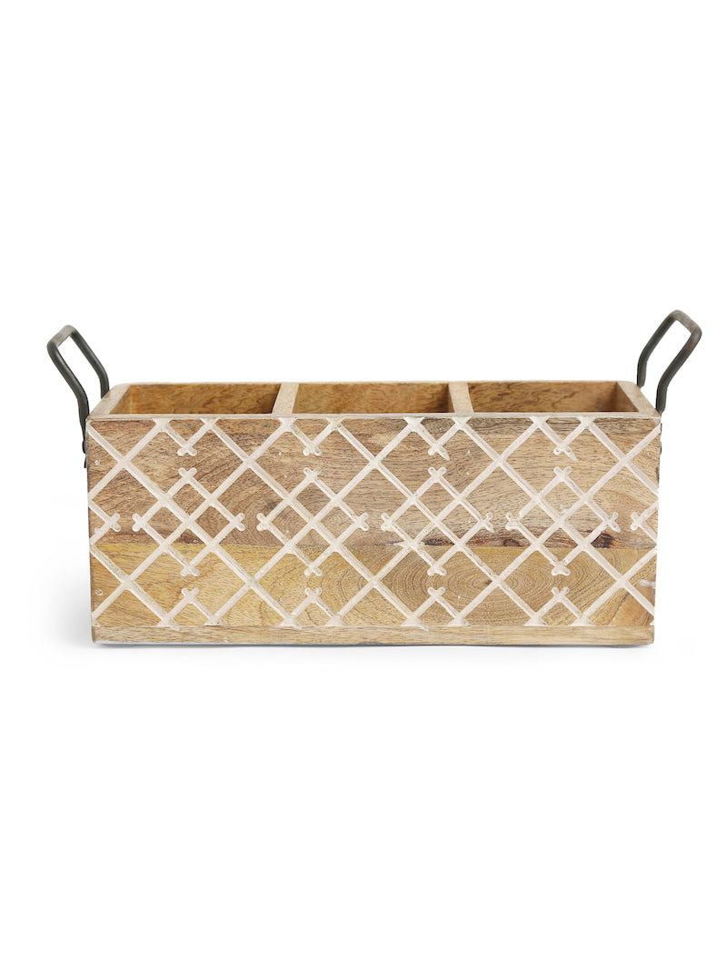 Natural Distress Finish Carved Cutlery Stand