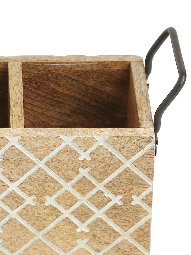 Natural Distress Finish Carved Cutlery Stand