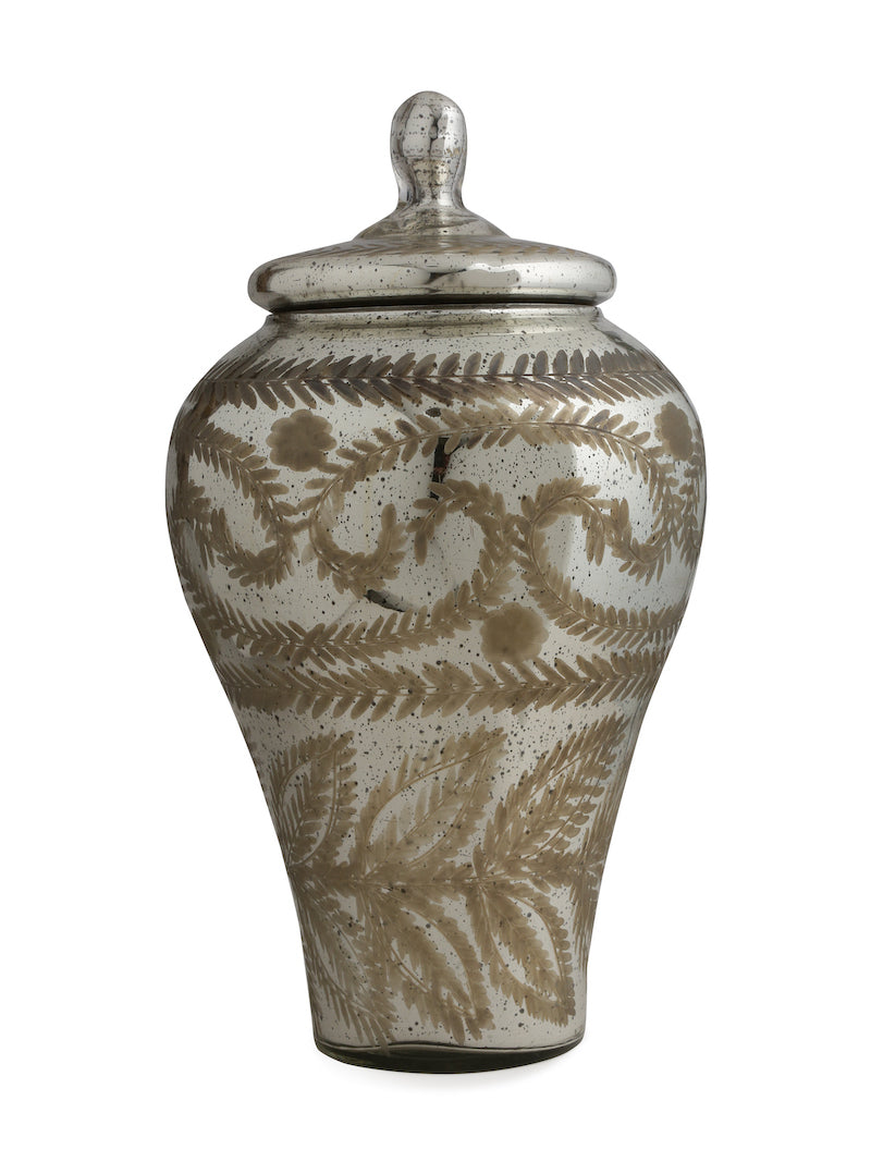 Pot Style Glass Container with Lid in Antique Finish