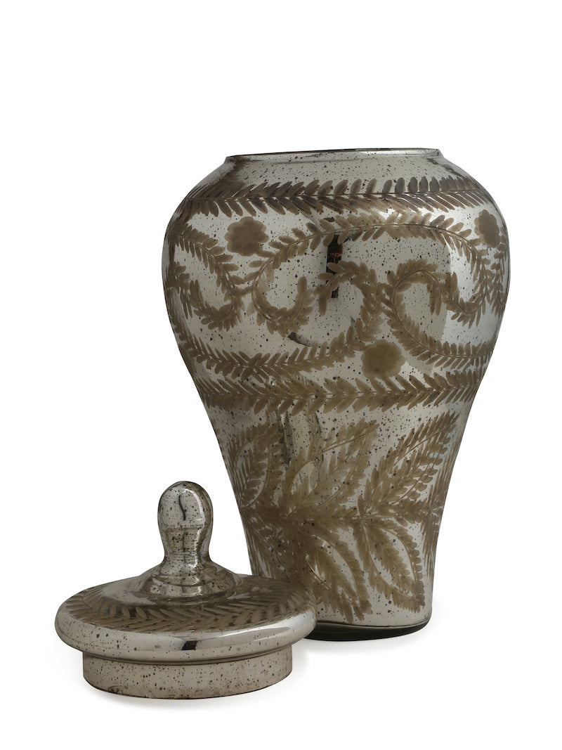 Pot Style Glass Container with Lid in Antique Finish