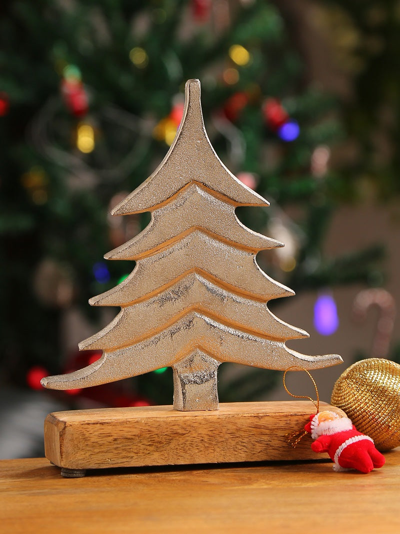 Silver Tone Tree with Wooden Base