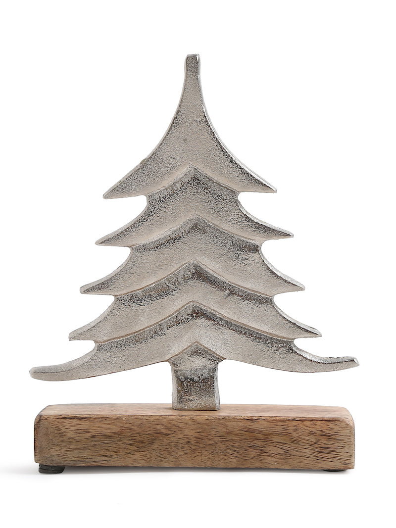 Silver Tone Tree with Wooden Base