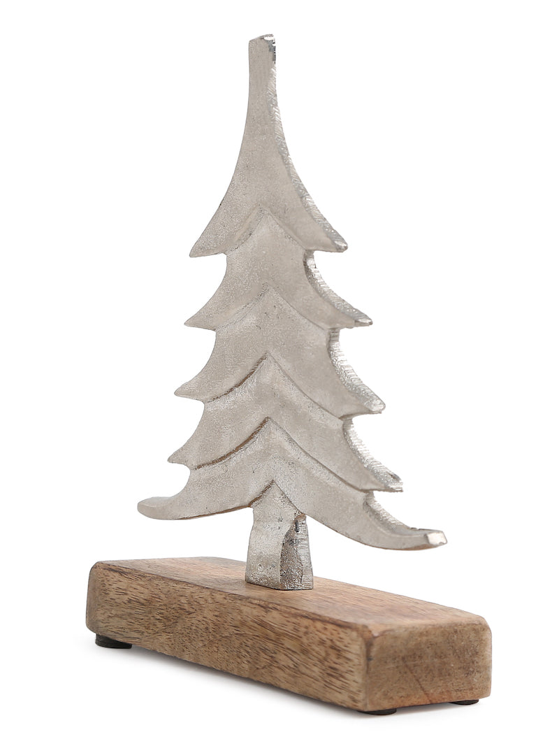 Silver Tone Tree with Wooden Base