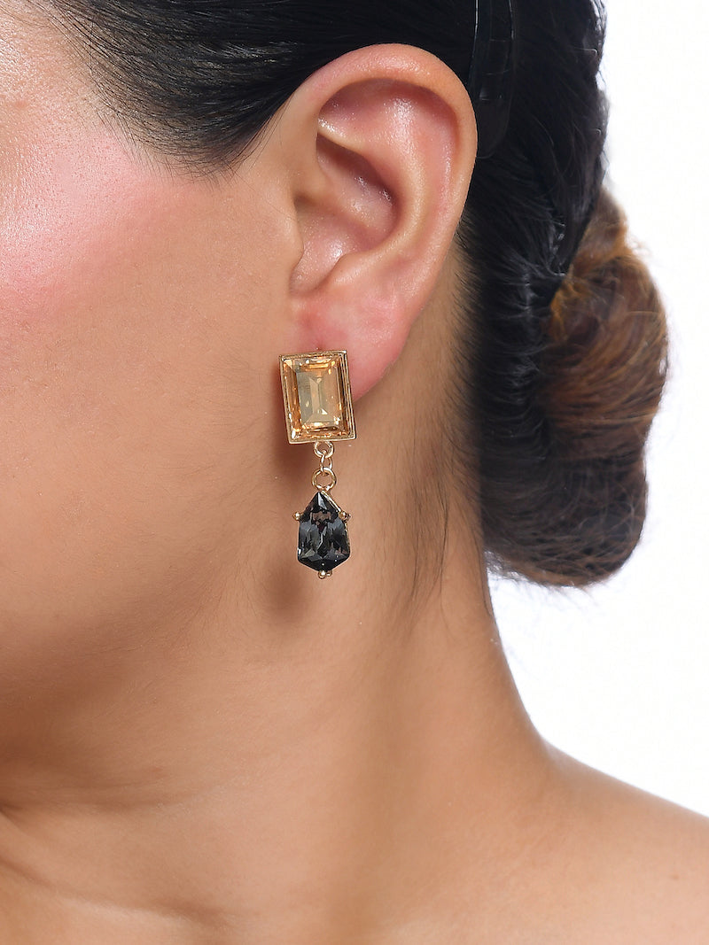 Golden Shadow & Silver Night Swarovski Stone Earrings