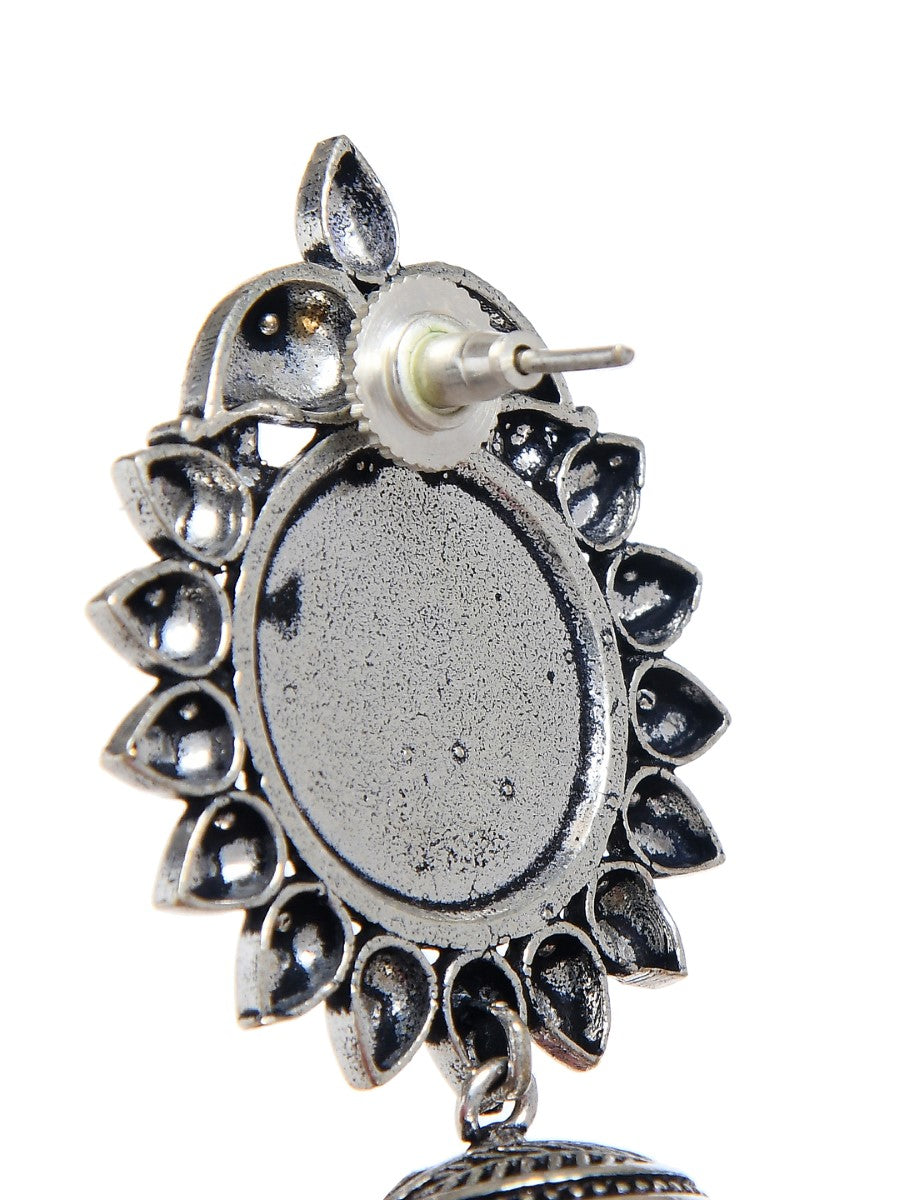 Vintage Design Silver Tone Jhumki with Painting