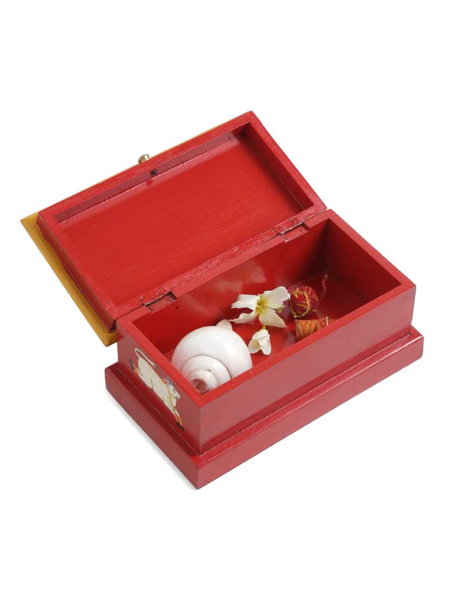 Spacious Pichwai Hand Painted Cow Box - Red