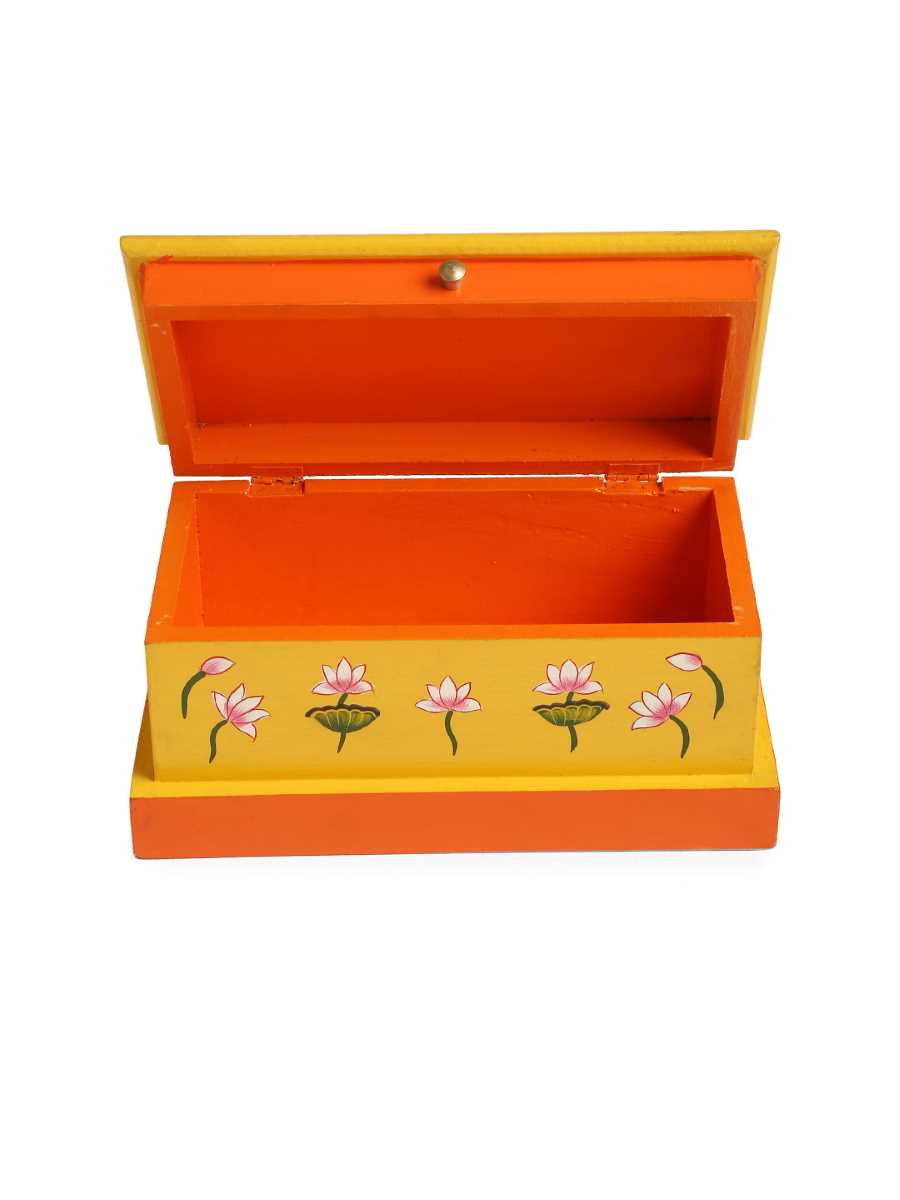 Pichwai Cow Painted Box In Yellow And Orange