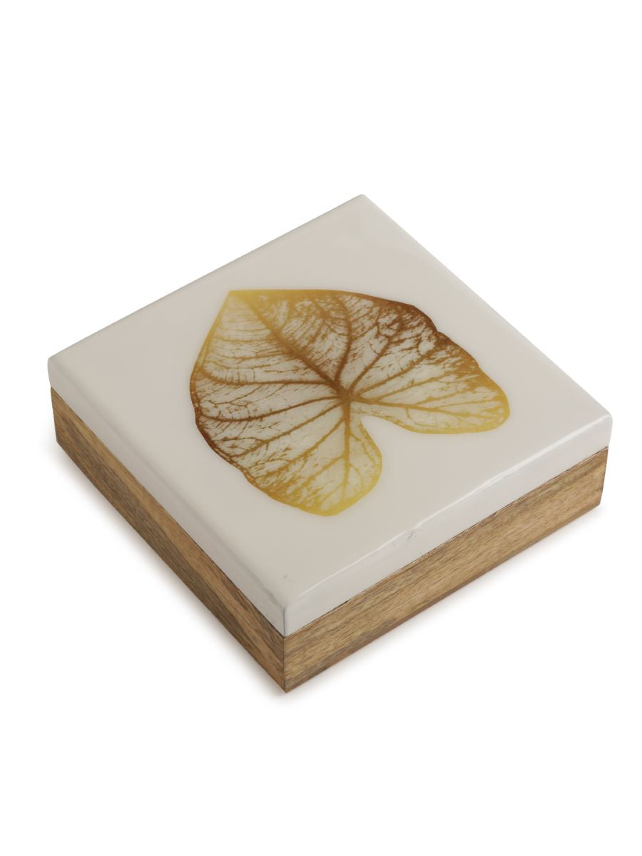 Mango Wooden Spice Box In Enamel Finish With Gold Leaf Design