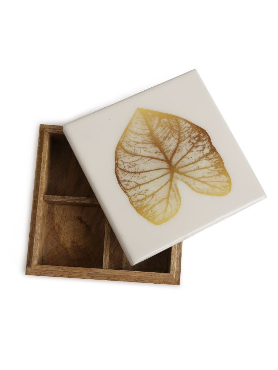 Mango Wooden Spice Box In Enamel Finish With Gold Leaf Design