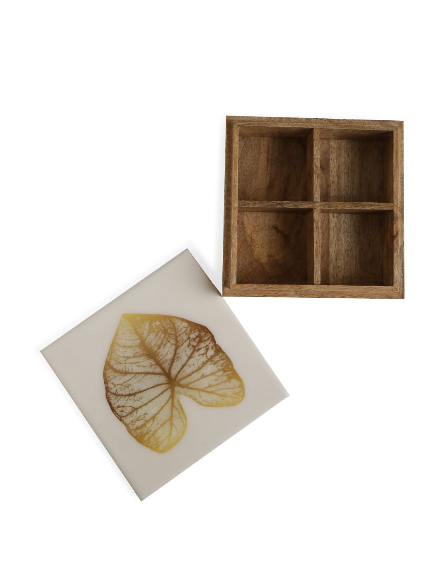 Mango Wooden Spice Box In Enamel Finish With Gold Leaf Design