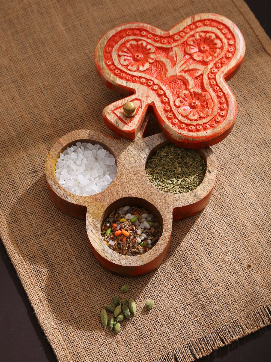 Hand Carved Box With Antique Orange Finish