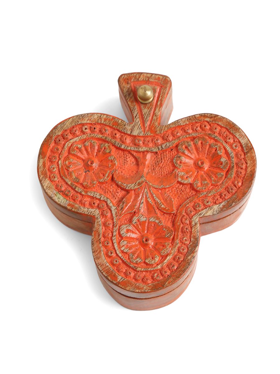 Hand Carved Box With Antique Orange Finish