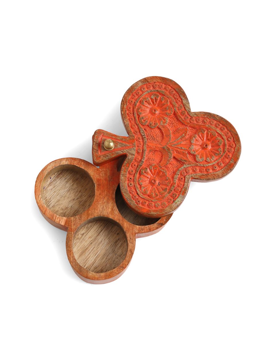 Hand Carved Box With Antique Orange Finish