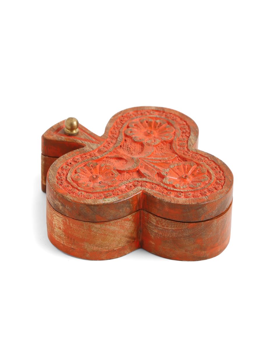Hand Carved Box With Antique Orange Finish