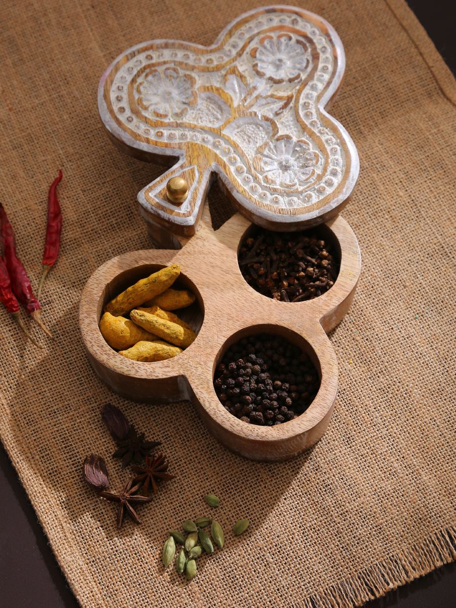 Hand Carved Box With White Wash Finish