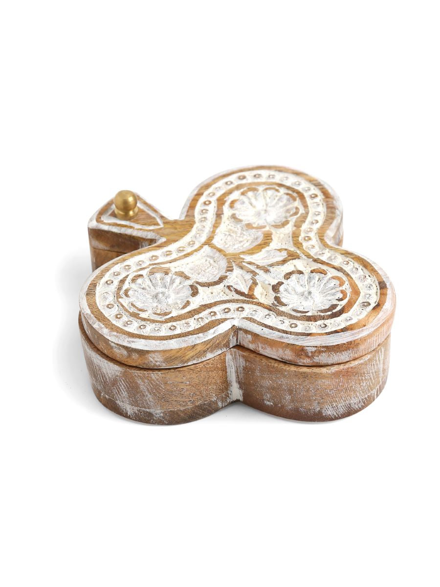 Hand Carved Box With White Wash Finish